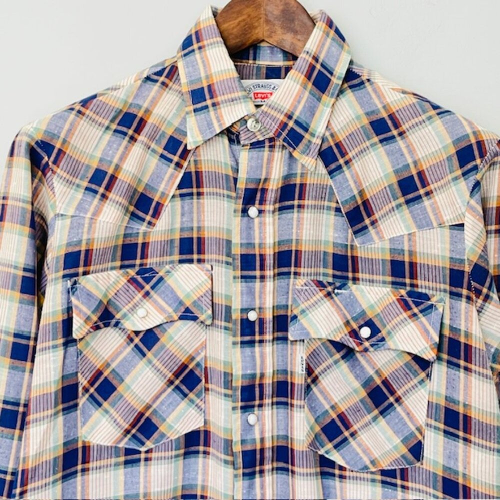 Levi's Vintage 70's White Tab Western Workwear Pearl Snap Plaid Shirt Medium - Picture 4 of 9